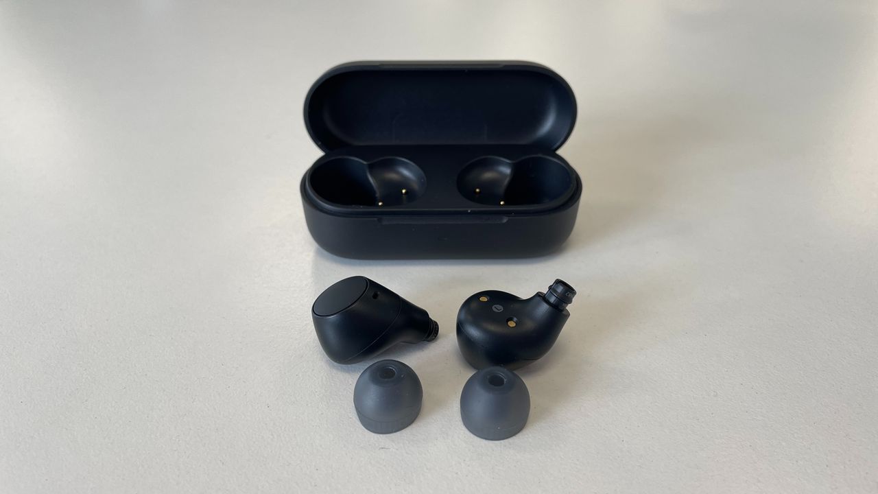 Sony WF-C510 earbuds out of case with eartips