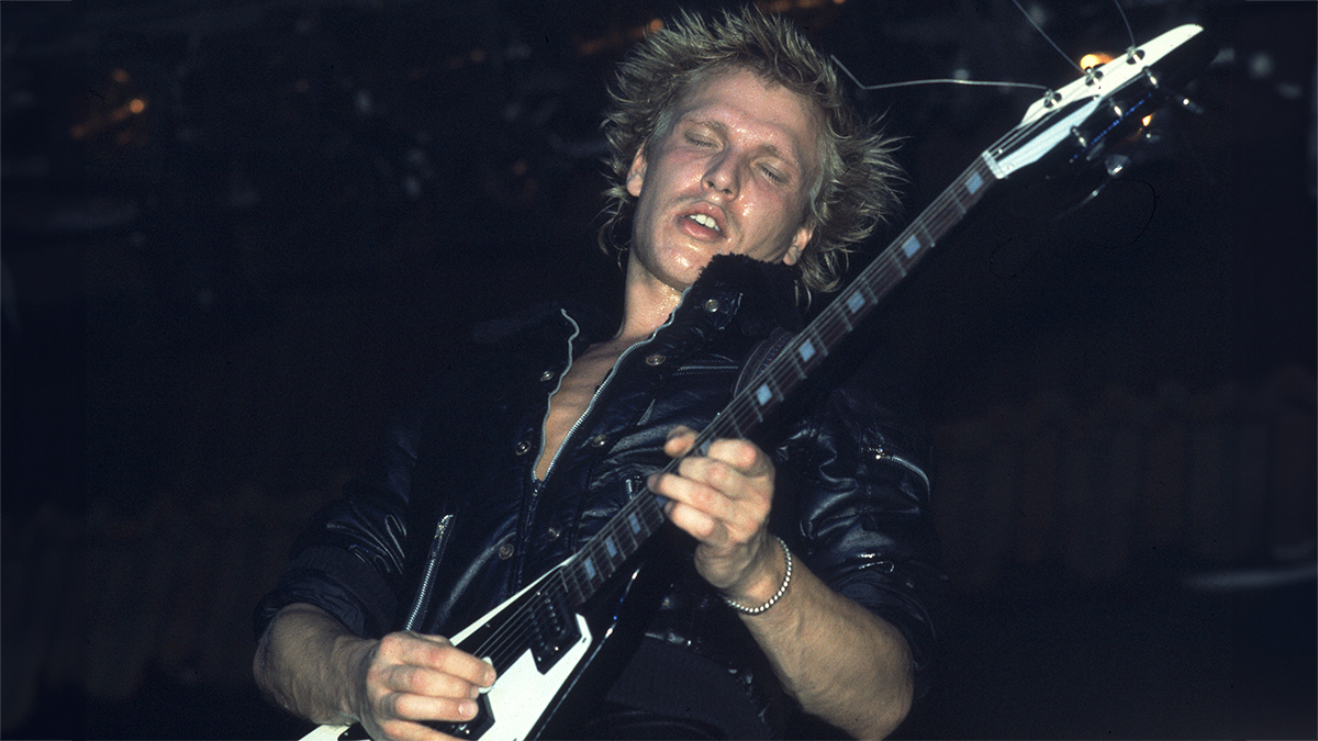 Guitarist Michael Schenker of the Michael Schenker Group performs at the Aragon Ballroom in Chicago, Illinois, November 28, 1980.