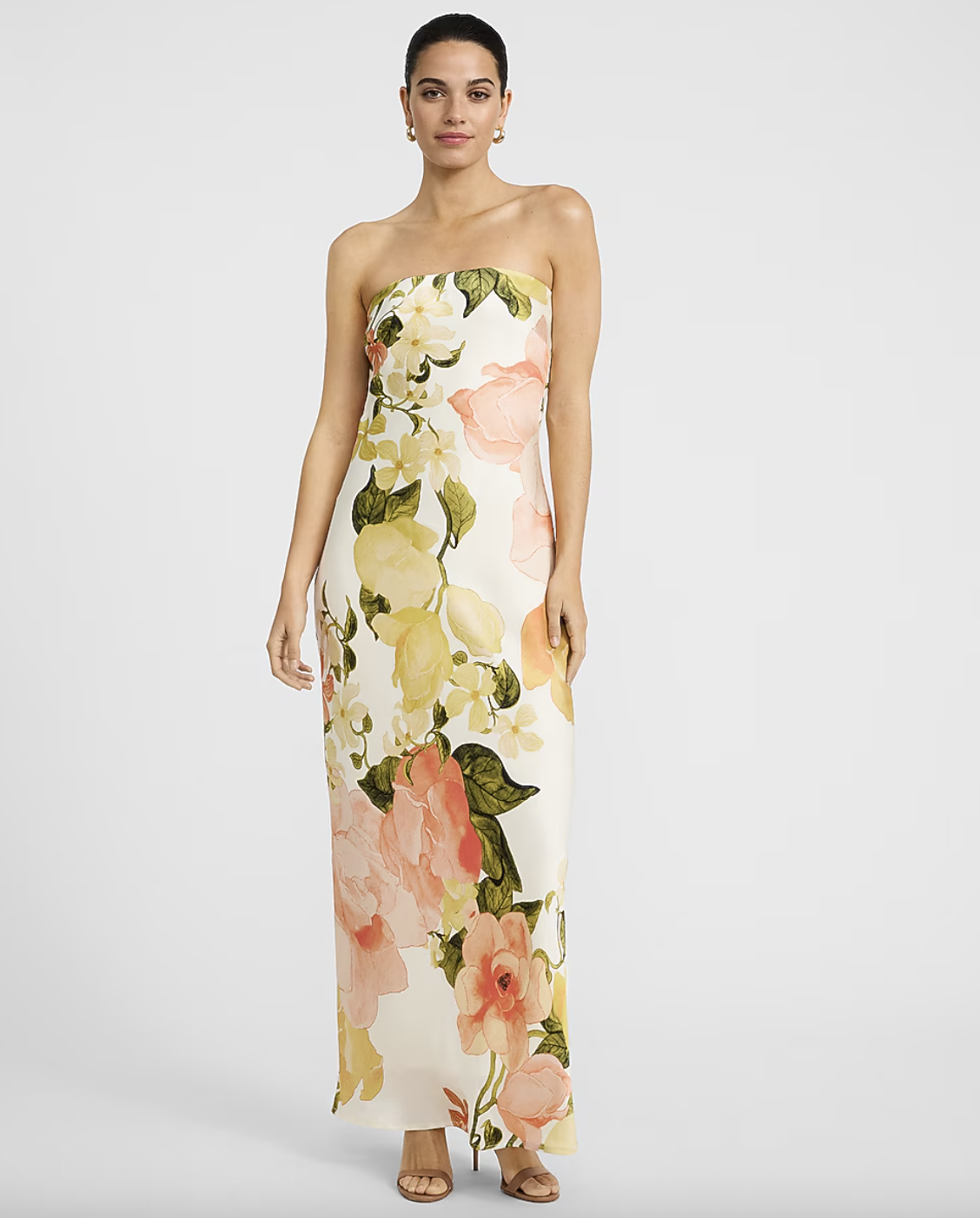 Express, Floral Satin Strapless Cowl Back Maxi Slip Dress