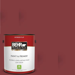 A tin of dark red paint