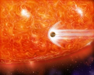 Expanding red giant stars swallow close-orbiting planets. In our solar system, the sun will engulf Mercury and Venus, and perhaps Earth as well.