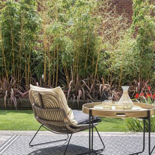 Back view of garden furniture looking over a lawn