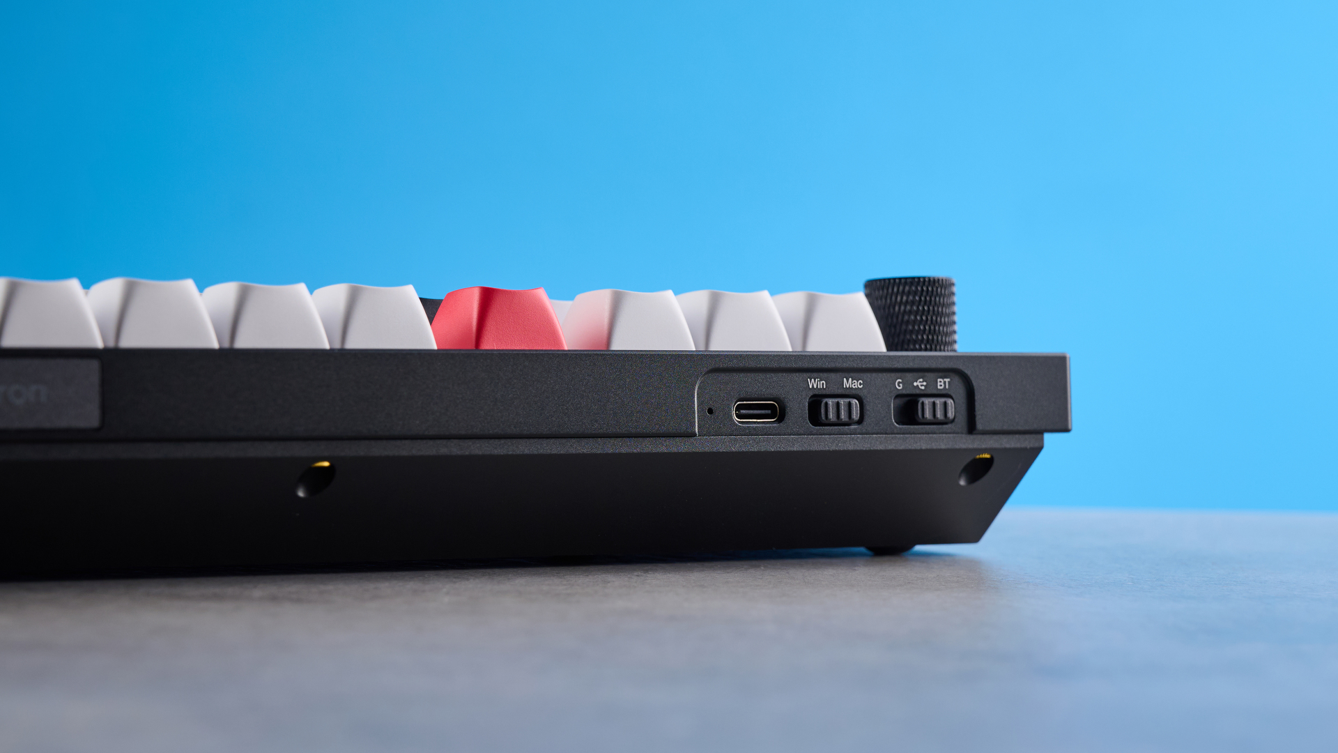 A black, white and red Keychron Q12 HE gaming keyboard with Hall Effect switches