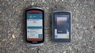 Garmin Edge 1040 Solar next to a Hammerhead Karoo 2