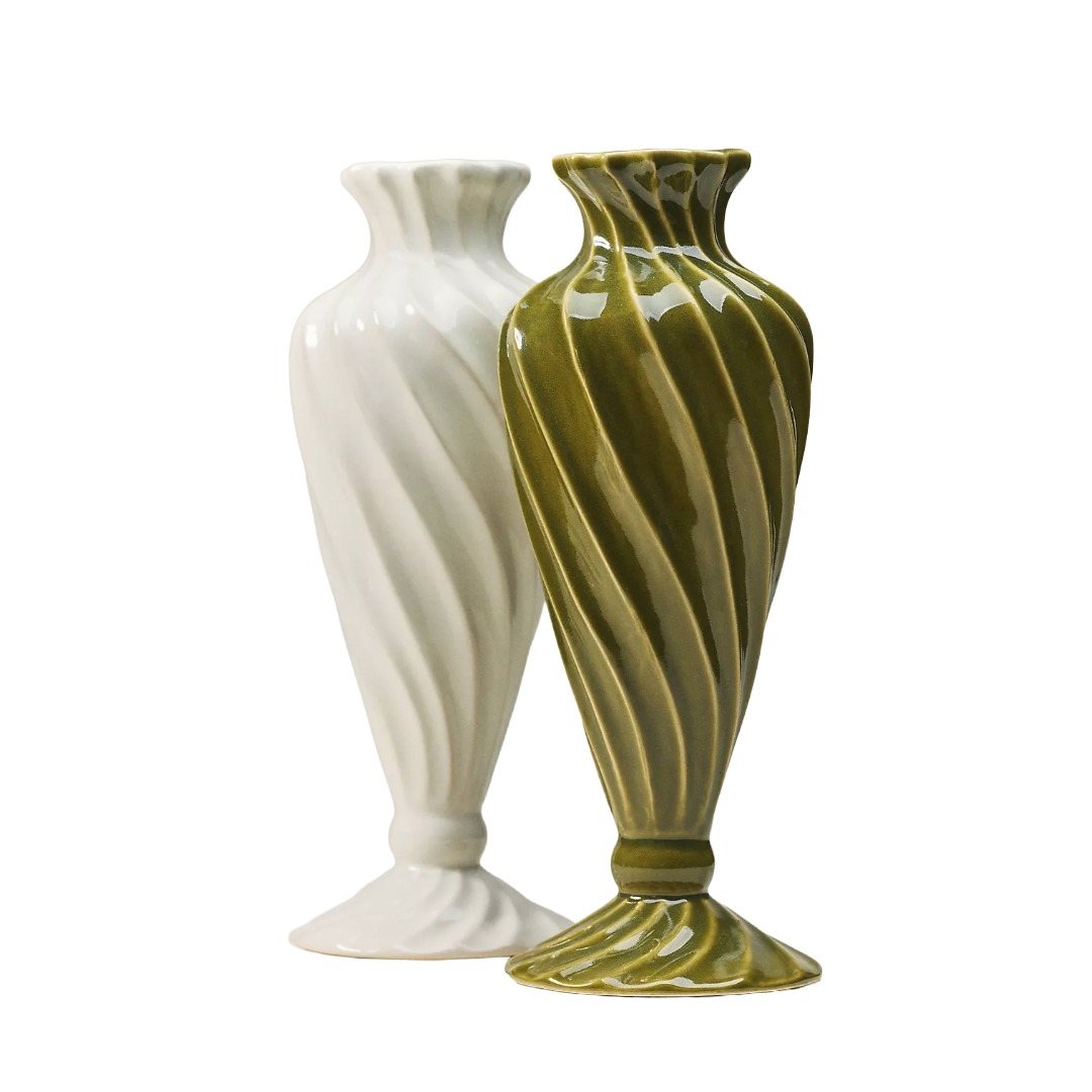Green and white vases