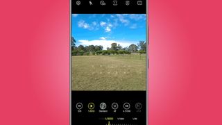 An Android phone showing pro camera controls