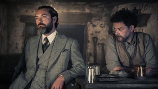 JUDE LAW as Albus Dumbledore and RICHARD COYLE as Aberforth in Warner Bros. Pictures' fantasy adventure "FANTASTIC BEASTS: THE SECRETS OF DUMBLEDORE,”