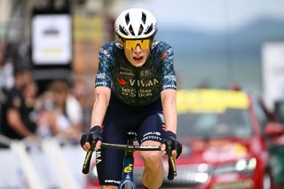 SAINTLARYSOULAN PLA DADET FRANCE JULY 13 Jonas Vingegaard Hansen of Denmark and Team Visma Lease a Bike crosses the finish line as second place winner during the 111th Tour de France 2024 Stage 14 a 1519km stage from Pau to SaintLarySoulan Pla dAdet 1653m UCIWT on July 13 2024 in SaintLarySoulan Pla dAdet France Photo by Tim de WaeleGetty Images