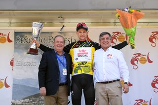 Tim Wellens (Lotto Soudal) in the leader's yellow and black jersey