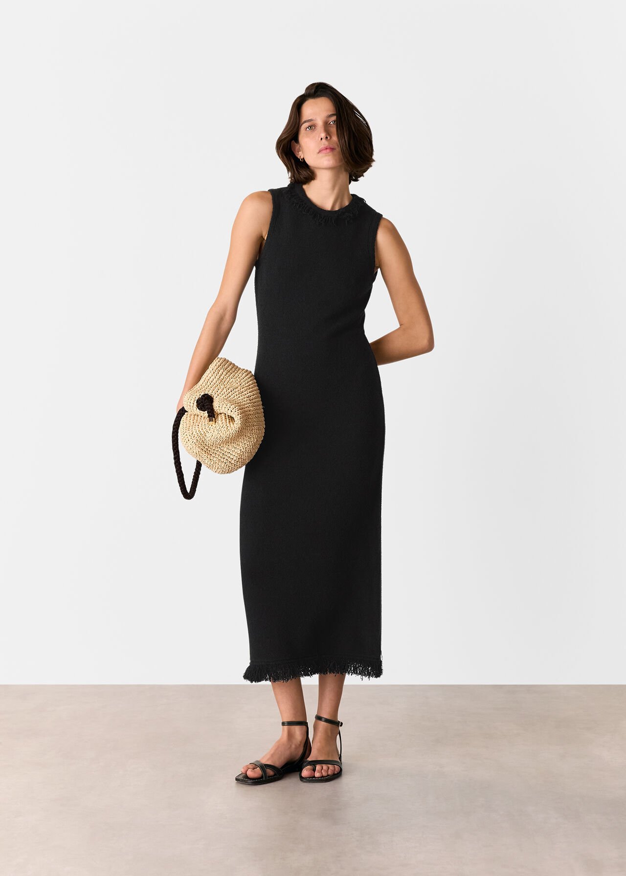 Black Fringe Detail Knitted Dress
