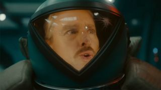Screenshot from the Marvel T.V. show Loki. Close up of Mobius (Owen Wilson) in a space helmet which has a worrying crack in the top-right corner of the visor.