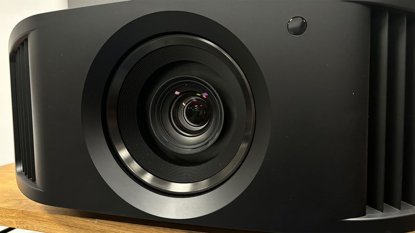 A close-up photo of lens of the JVC DLA-NZ800 projector