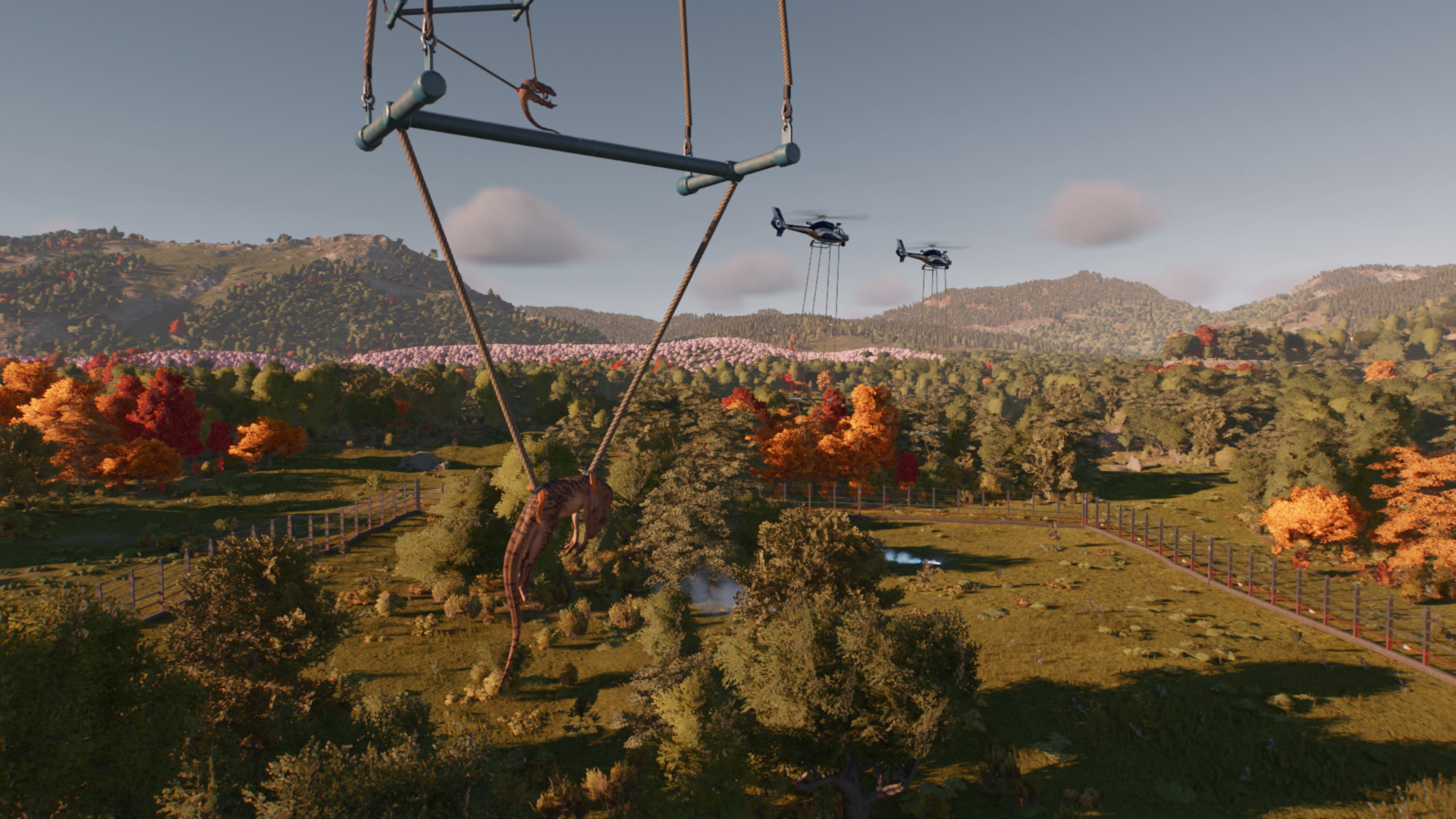 Using the airlift on a dino in Jurassic World Evolution 3