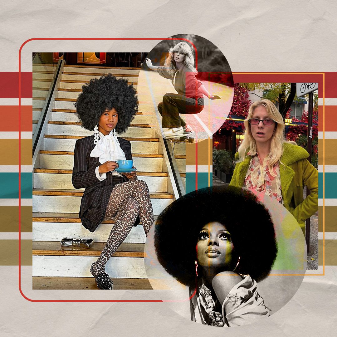 Collage of images of Farrah Fawcett and Diana Ross from the 1970s, plus modern-day pictures of creators Laura Tonder and Blessing Afolayan