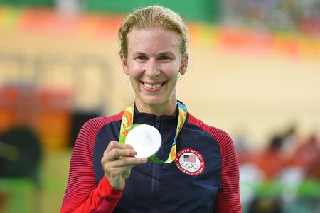 Cycling: 31st Rio 2016 Olympics / Track Cycling: Women's Omnium Points Race 6\6Podium / Sarah HAMMER (USA) Silver Medal Celebration / Rio Olympic Velodrome / Summer Olympic Games / &copy; Tim De Waele