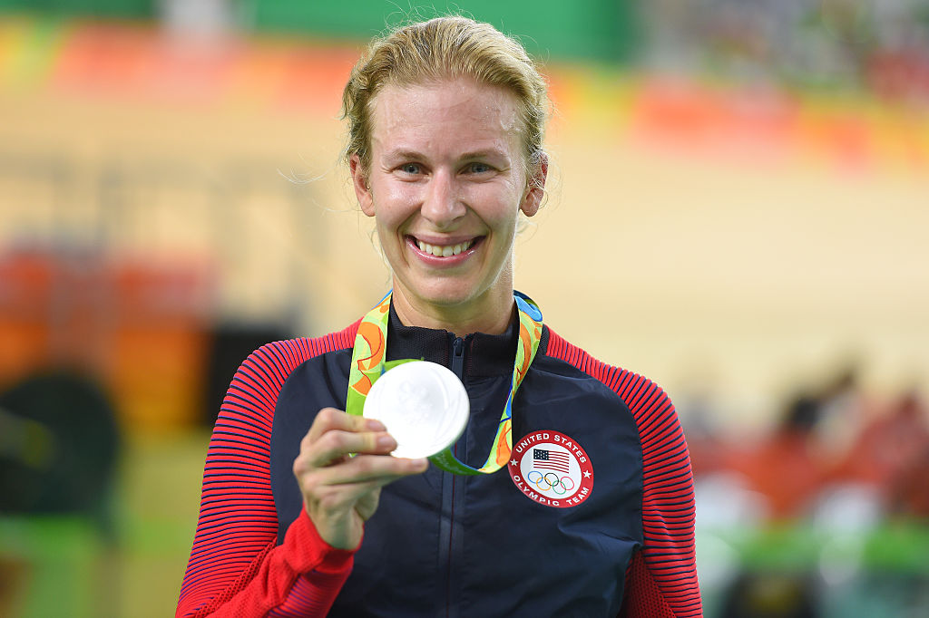 Cycling: 31st Rio 2016 Olympics / Track Cycling: Women's Omnium Points Race 6\6Podium / Sarah HAMMER (USA) Silver Medal Celebration / Rio Olympic Velodrome / Summer Olympic Games / &copy; Tim De Waele