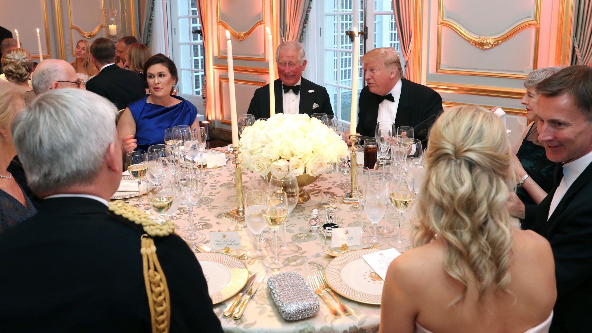 King Charles with Donald Trump and others at a State Banquet