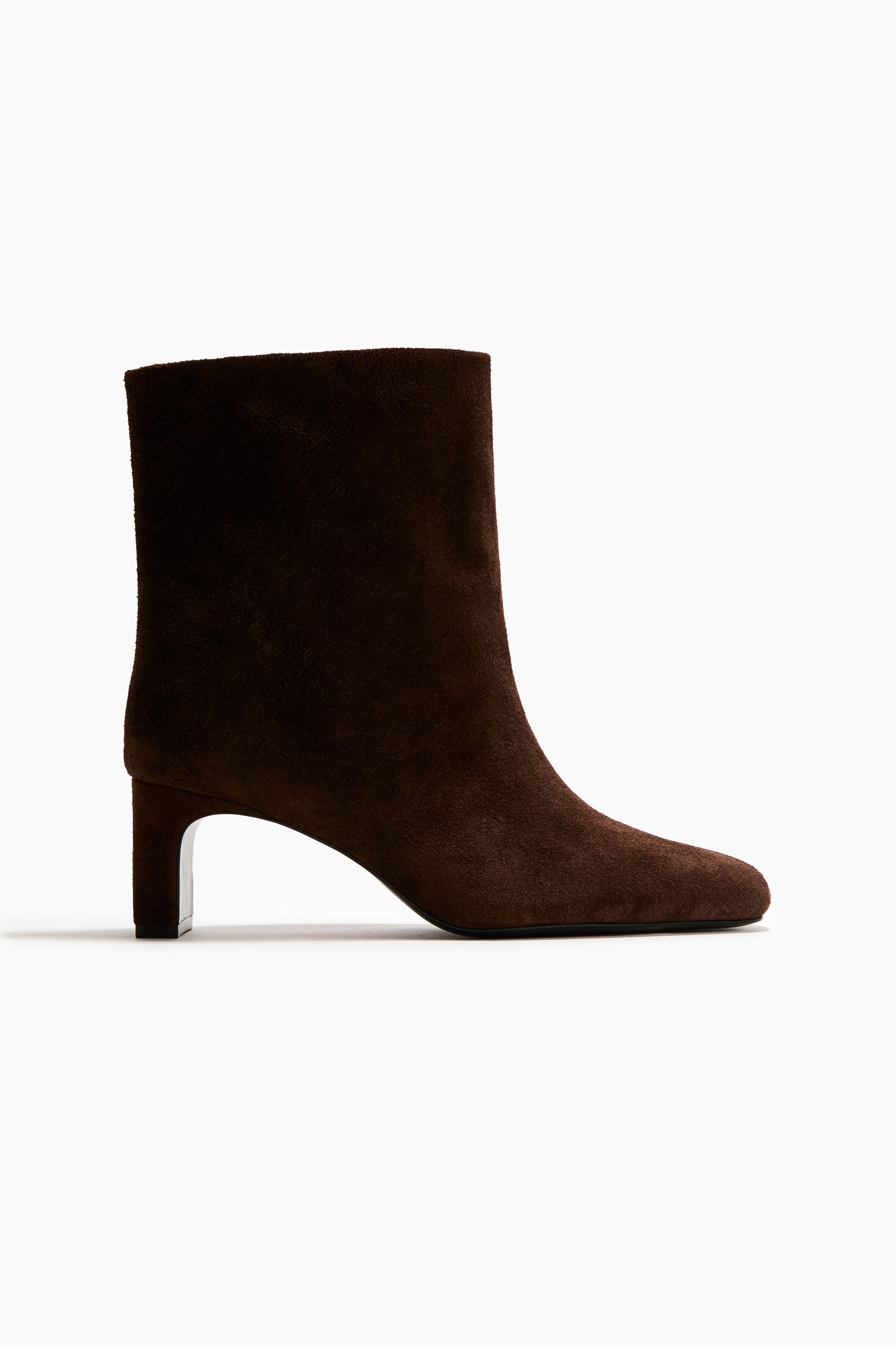 Heeled Suede Ankle Boots - Dark Brown