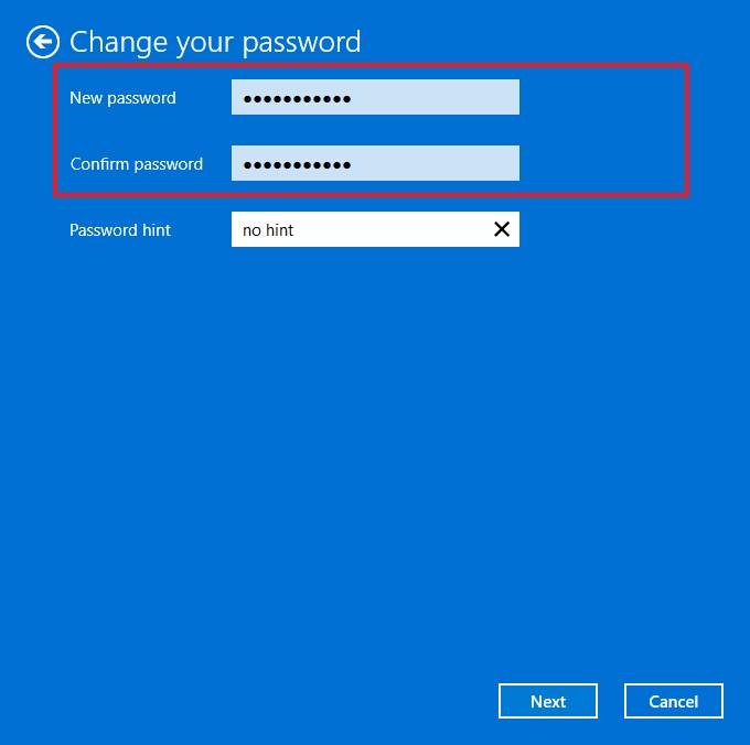 Create new password