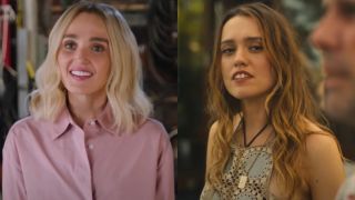 Frome left to right: Chloe Fineman smiling in an SNL ad and Aimee Lou Wood on The White Lotus.