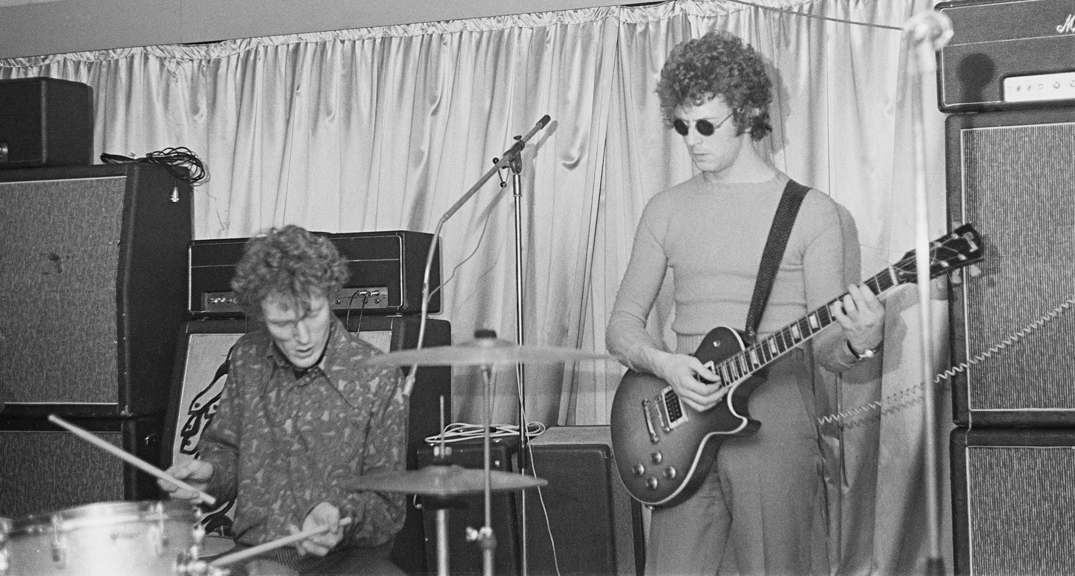 Cream: Ginger Baker and Eric Clapton perform onstage in 1967