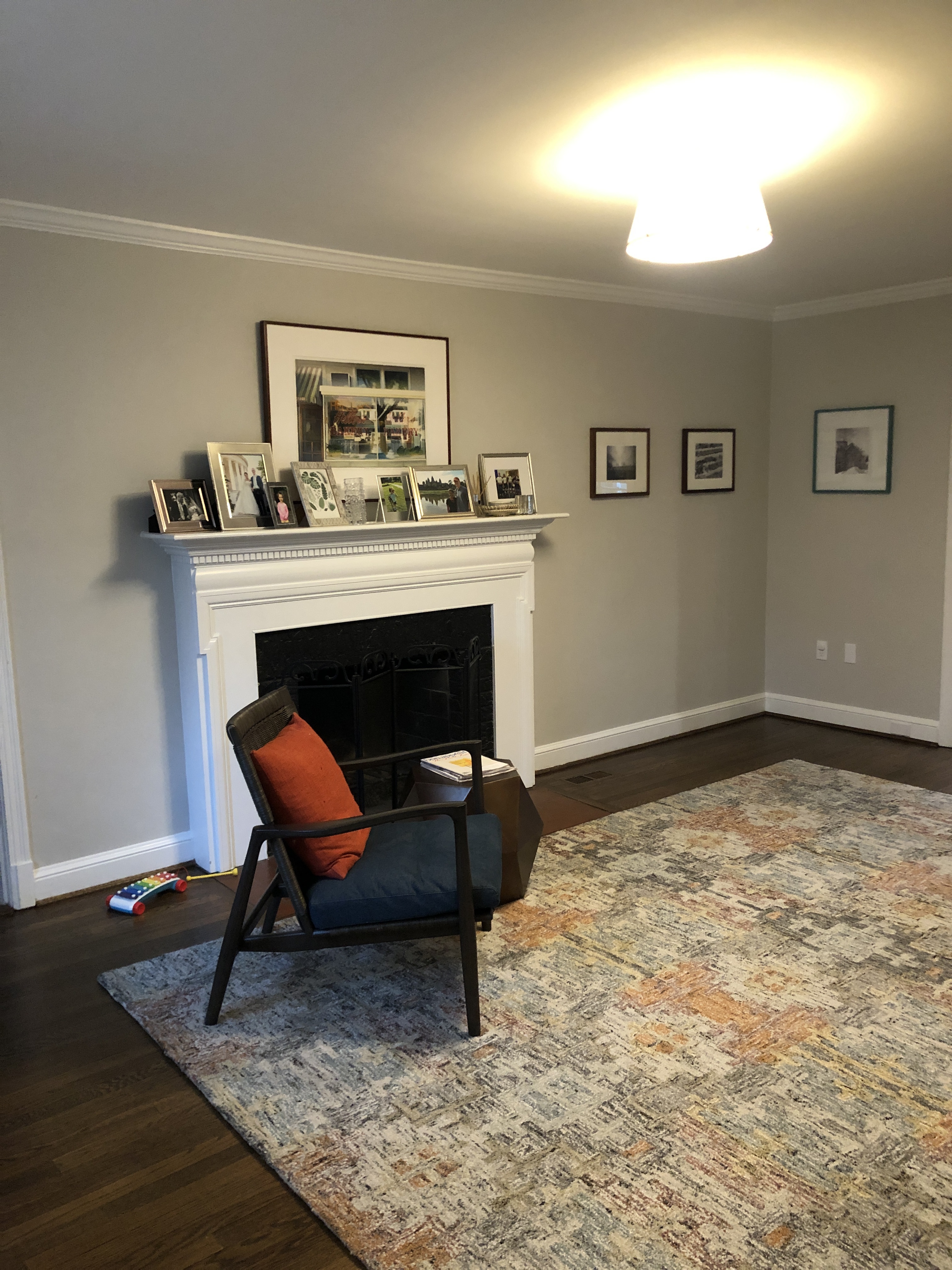 living room with fireplace before redesign