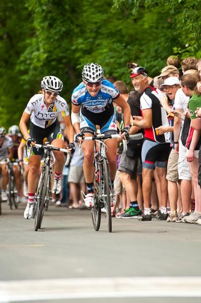 With a couple laps to go Kristin Armstrong (Peanut Butter &amp; Co/Twenty 12) makes an attempt to break from the lead group.