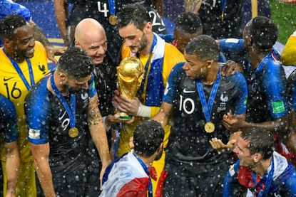 The trophy ceremony after France won the 2018 World Cup.