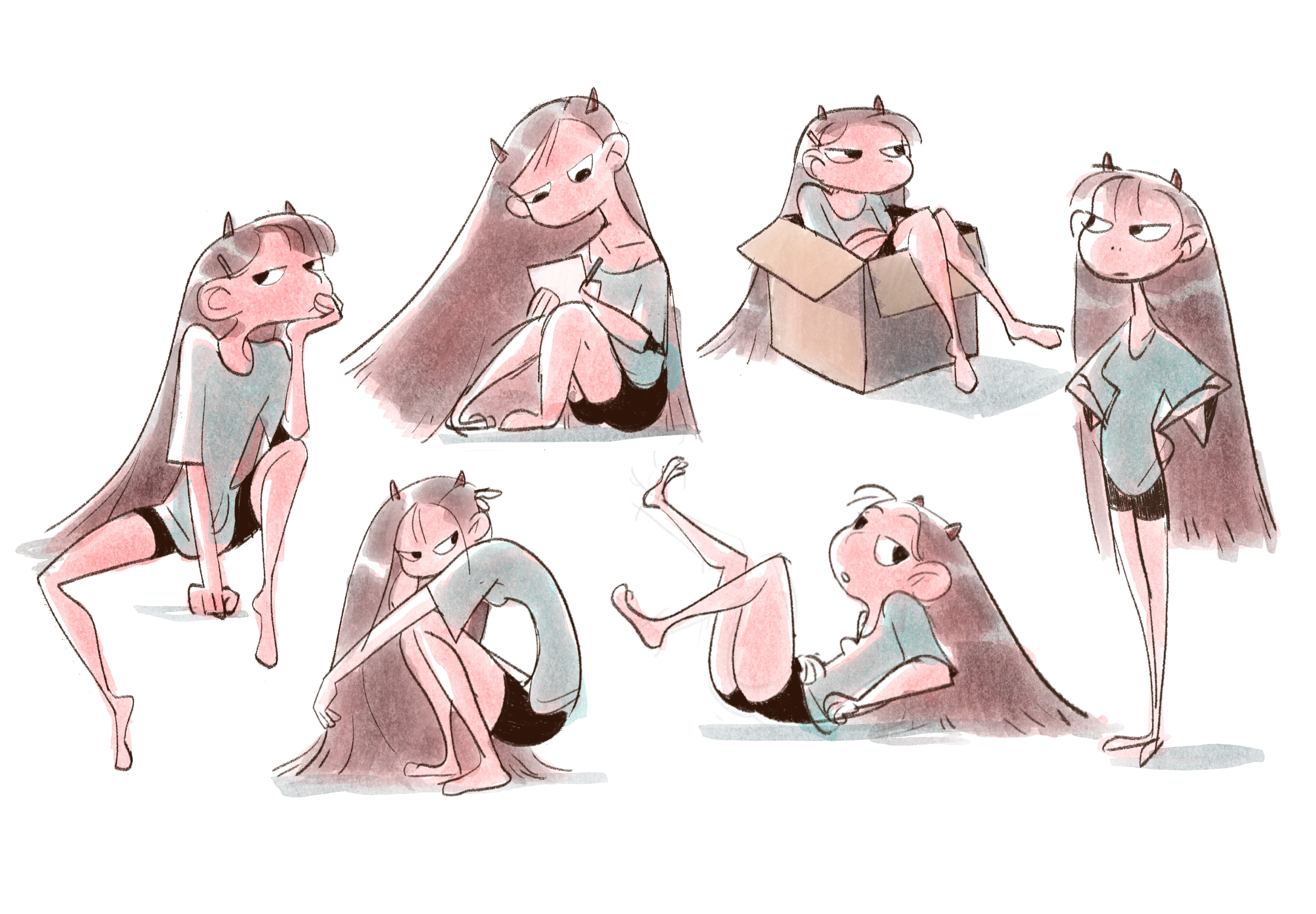 sketches of a quirky devil character