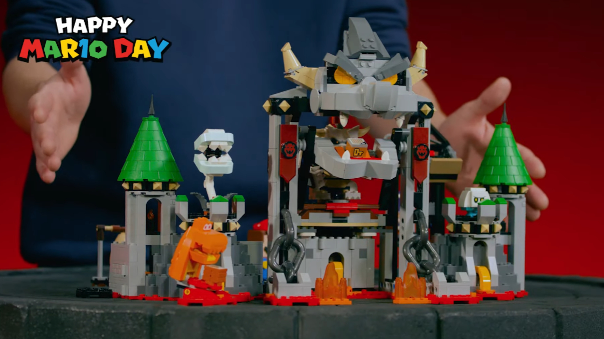 A fully-constructed Lego Dry Bowser Castle Battle set