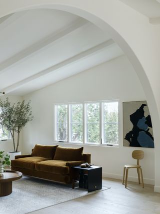 A low ceiling and low profile furniture