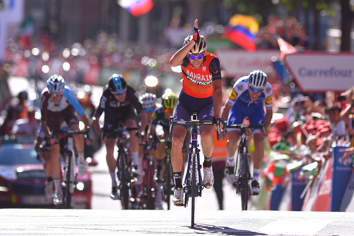 Vincenzo Nibali &ndash;&nbsp;'the Shark of Messina'&nbsp;&ndash; celebrates his Vuelta a Espa&ntilde;a stage 3 win.