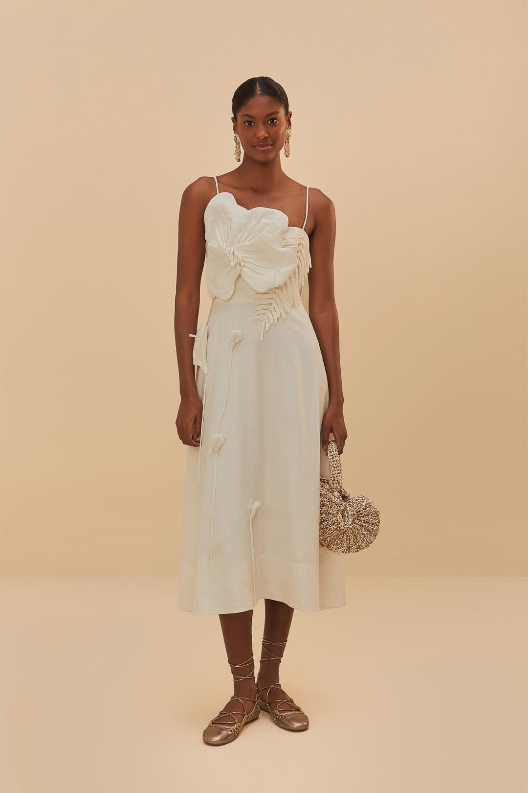 Farm Rio Active, Off-White Garden Lenzing™ Ecovero™ Euroflax™ MIDI Dress