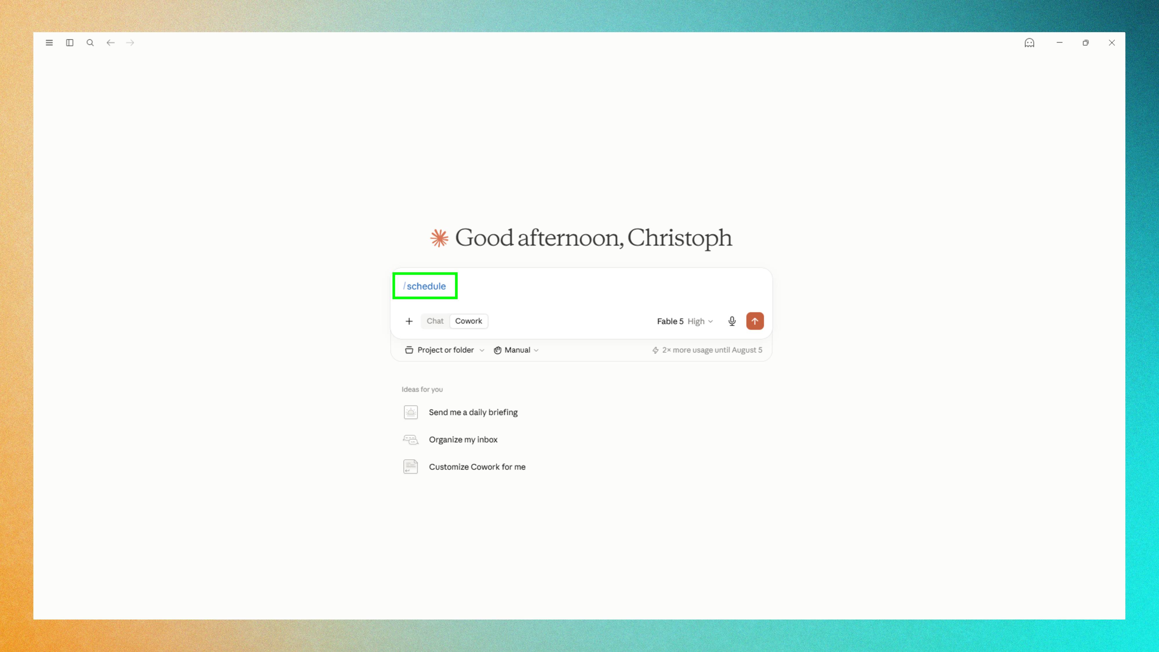 Setting schedule in Claude