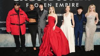 Dan Aykroyd, Celeste O'Connor, Finn Wolfhard, Mckenna Grace, Carrie Coon, Logan Kim and Emily Alyn Lind at the world premiere of "Ghostbusters: Frozen Empire" held at AMC Lincoln Square New York on March 14, 2024 in New York City.