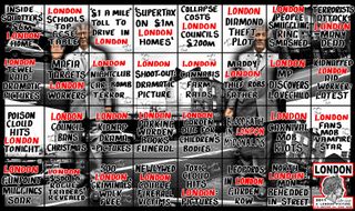 Artwork comprising newspaper posters, from London Pictures by Gilbert & George