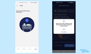 Screenshots showing the Health Check feature on the eero Outdoor 7