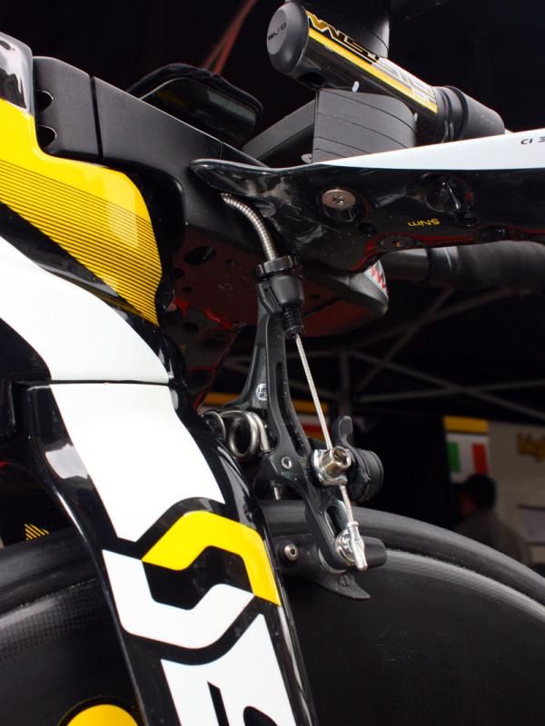Clearances are tight for the front brake.