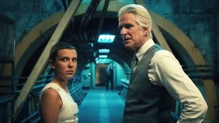 Millie Bobby Brown as Eleven and Matthew Modine as Dr. Martin Brenner in a press image for Stranger Things 4