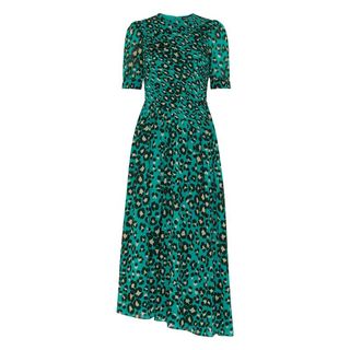 Green leopard print midi dress