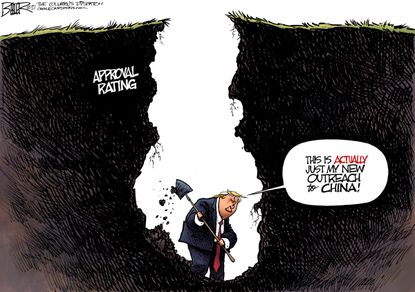 Political Cartoon U.S. Trump China Outreach Approval rating