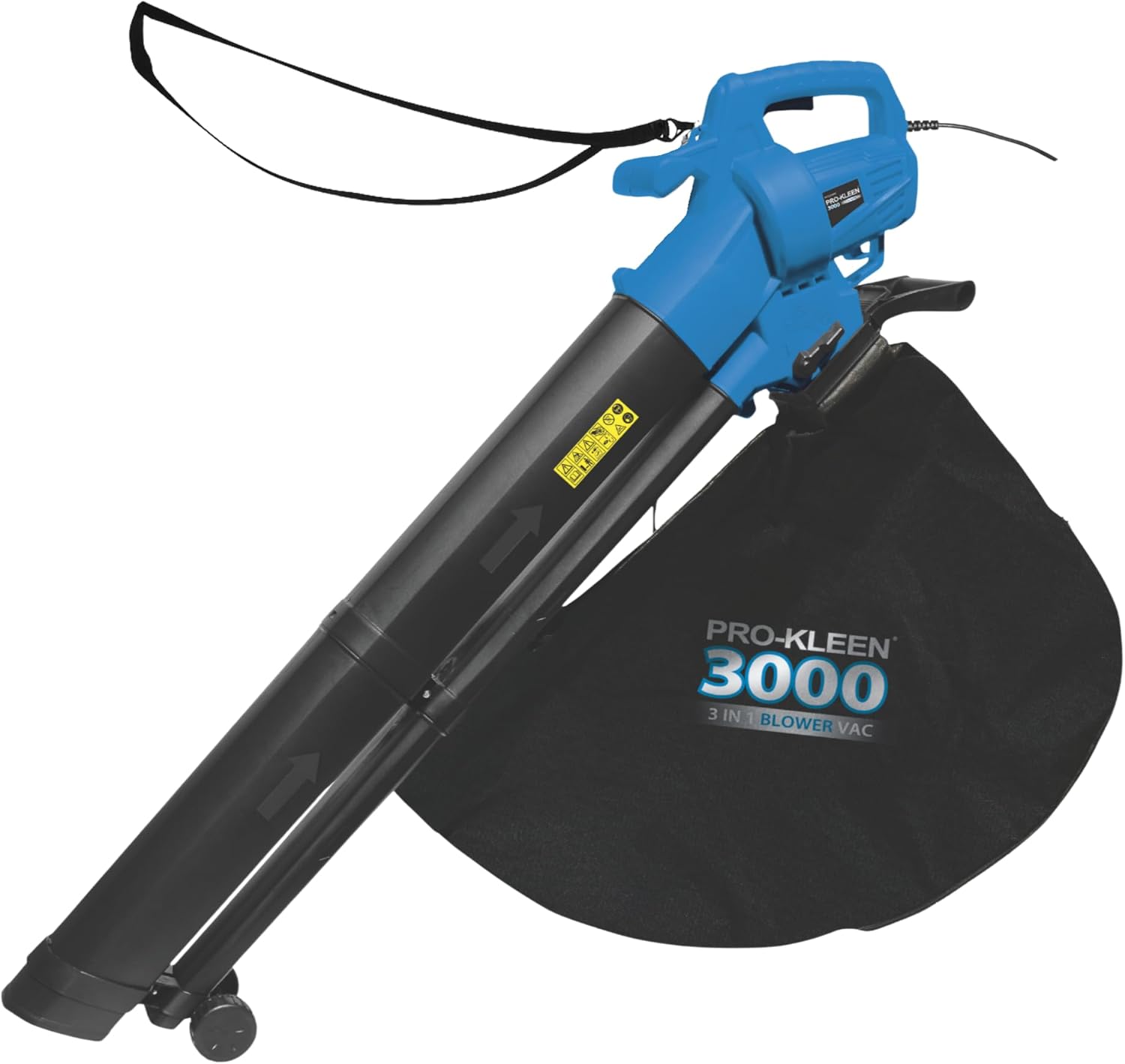 Pro-Kleen Garden Leaf Blower and Vacuum, 3000w, Shreds, Mulches, 10m Power Cable, Uk Plug, 2 X 35l Large Collection Bags, 10:1 Mulching Shredding Ratio, Lightweight