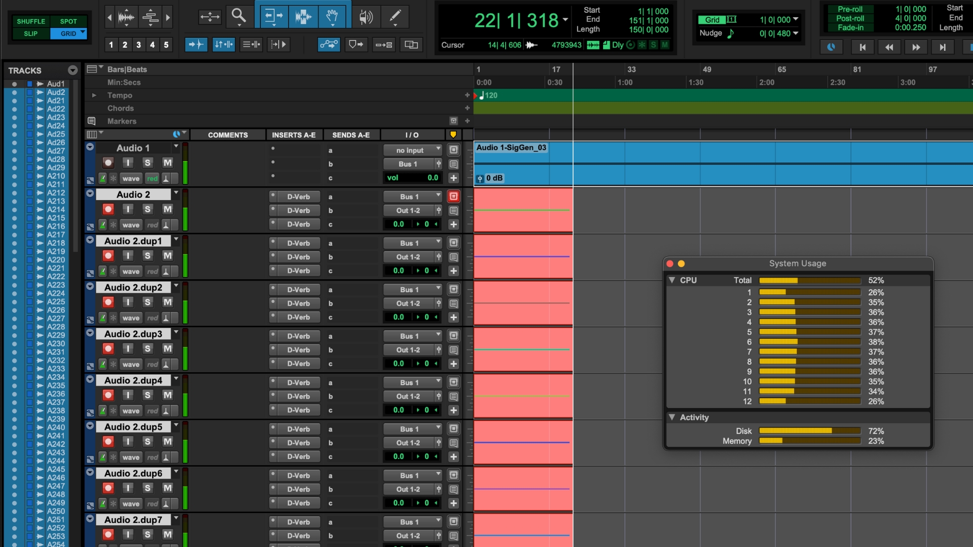 A D-Verb stress test running in Pro Tolls