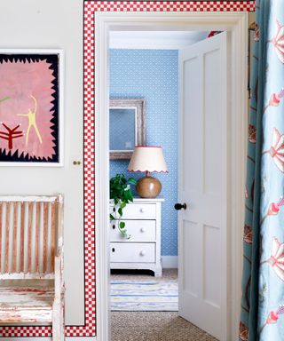 studio atkinson color scheme red and blue with wallpaper border