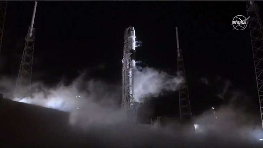 A SpaceX Falcon 9 rocket stands atop Space Launch Complex 40 at Cape Canaveral Air Force Station in Florida for the CRS-17 cargo mission for NASA on May 4, 2019.