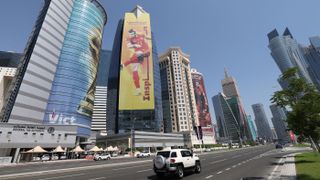 Gareth Bale is pictured on a World Cup banner in Qatar’s capital Doha