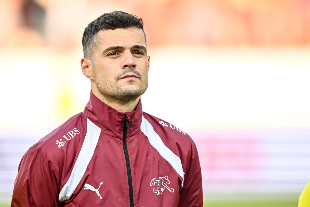 Granit Xhaka of Switzerland looks on during the International Friendly match between Switzerland and Estonia at Swissporarena on June 4, 2024 in Lucerne, Switzerland.