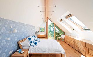 bedroom with vaulted ceiling and rooflights