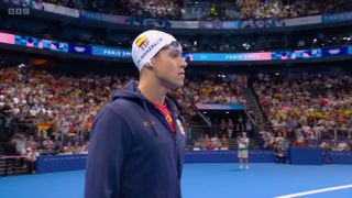 Spanish Olympic swimmer Hugo González approaches the pool.