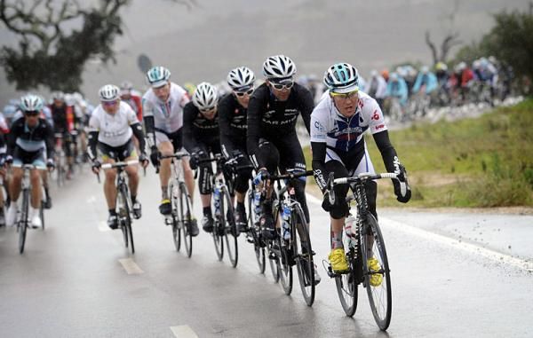 Finland's Jussi Veikkanen (Omega Pharma - Lotto) sets tempo in the peloton.